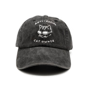 Črni denim kapa s šiltom - Logotip "Anti-Social Cat Owner" 
