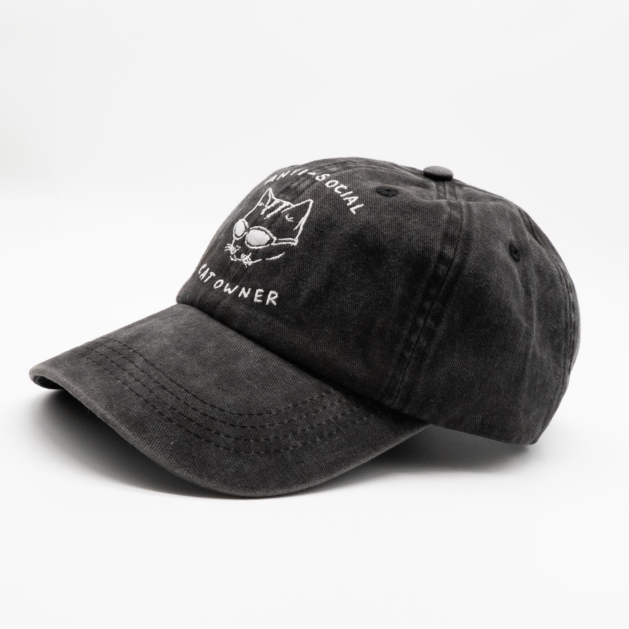 Črni denim kapa s šiltom - Logotip "Anti-Social Cat Owner" 