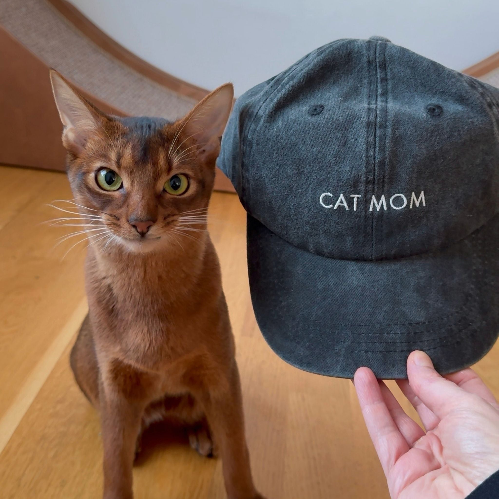 Black Denim Cap - Cat Mom
