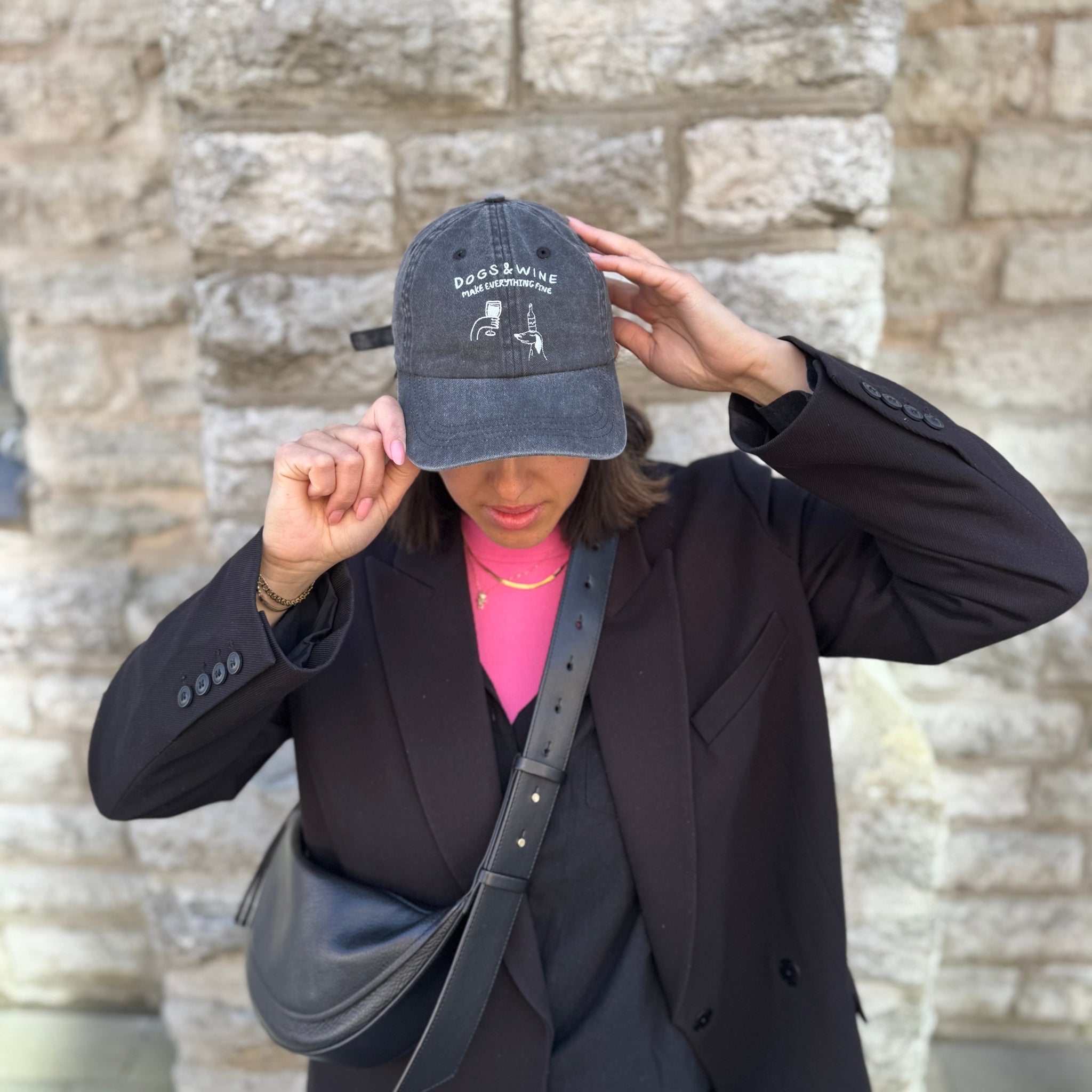 Black Denim Cap - Logo "Dogs & Wine Make Everything Fine"
