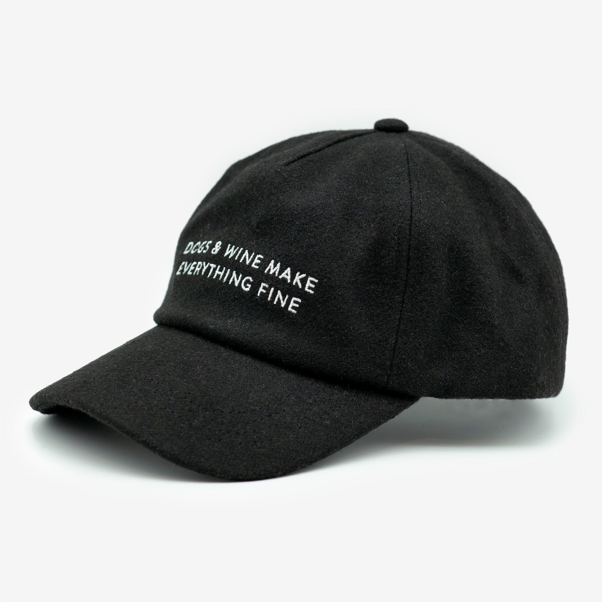 Black Wool Cap - Dogs & Wine Make Everything Fine