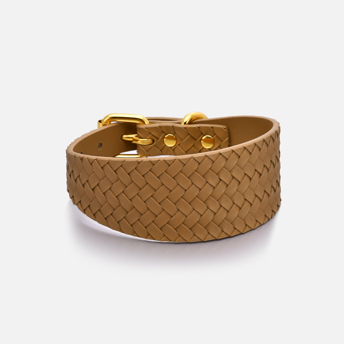 Brown Braided Dog Collar Wide