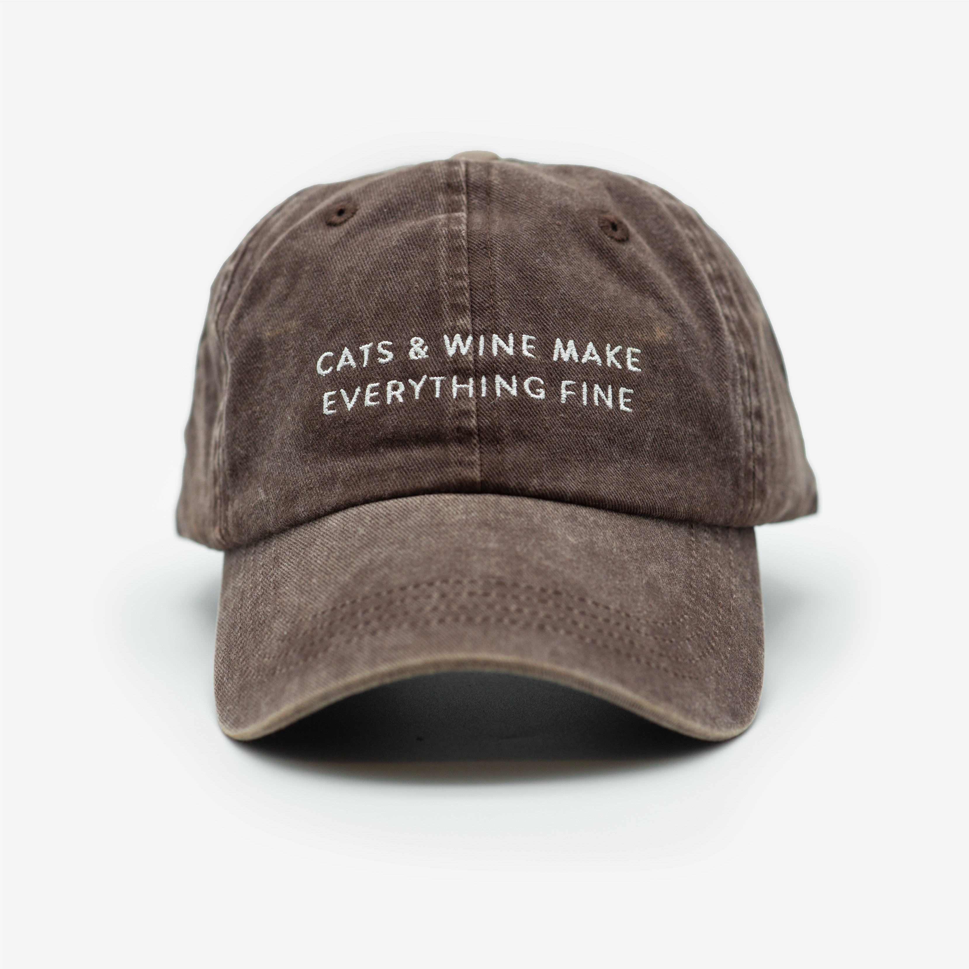 Brown Denim Cap - Cats & Wine Make Everything Fine