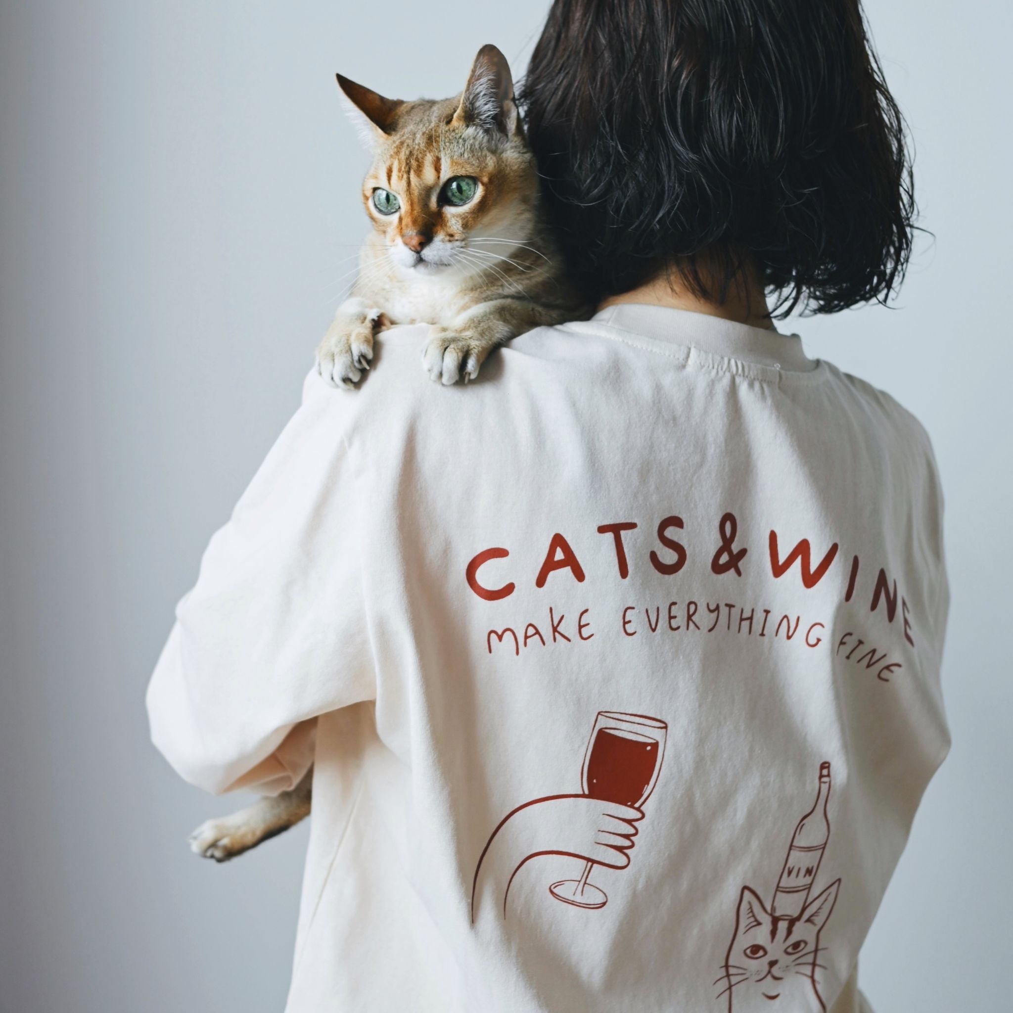 Off-White Long Sleeve - Cats & Wine Make Everything Fine